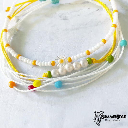 Daisy Days Adjustable Waterproof Bracelet, Daisy Bracelet, Floral Jewelry, Braided Bracelet, SummerStyle Bracelets