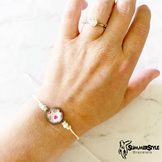 Pastel Strawberry Adjustable Waterproof Bracelet, Strawberry Bracelet, Cabochon Jewelry, Wax Cord Bracelet, SummerStyle Bracelets
