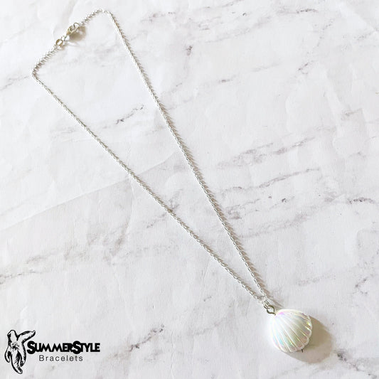 Iridescent Seashell Charm Necklace, Mermaid Jewelry, Silver Chain Necklace, SummerStyle Bracelets