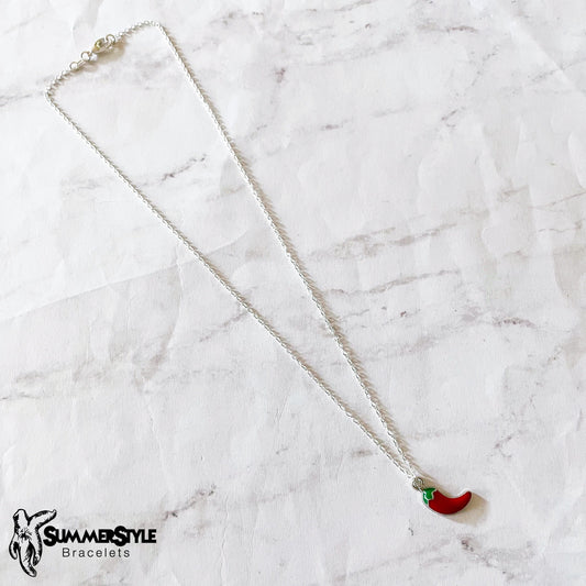 Red Chili Pepper Necklace, Spicy Jewelry, Stainless Steel Chain Necklace, SummerStyle Bracelets