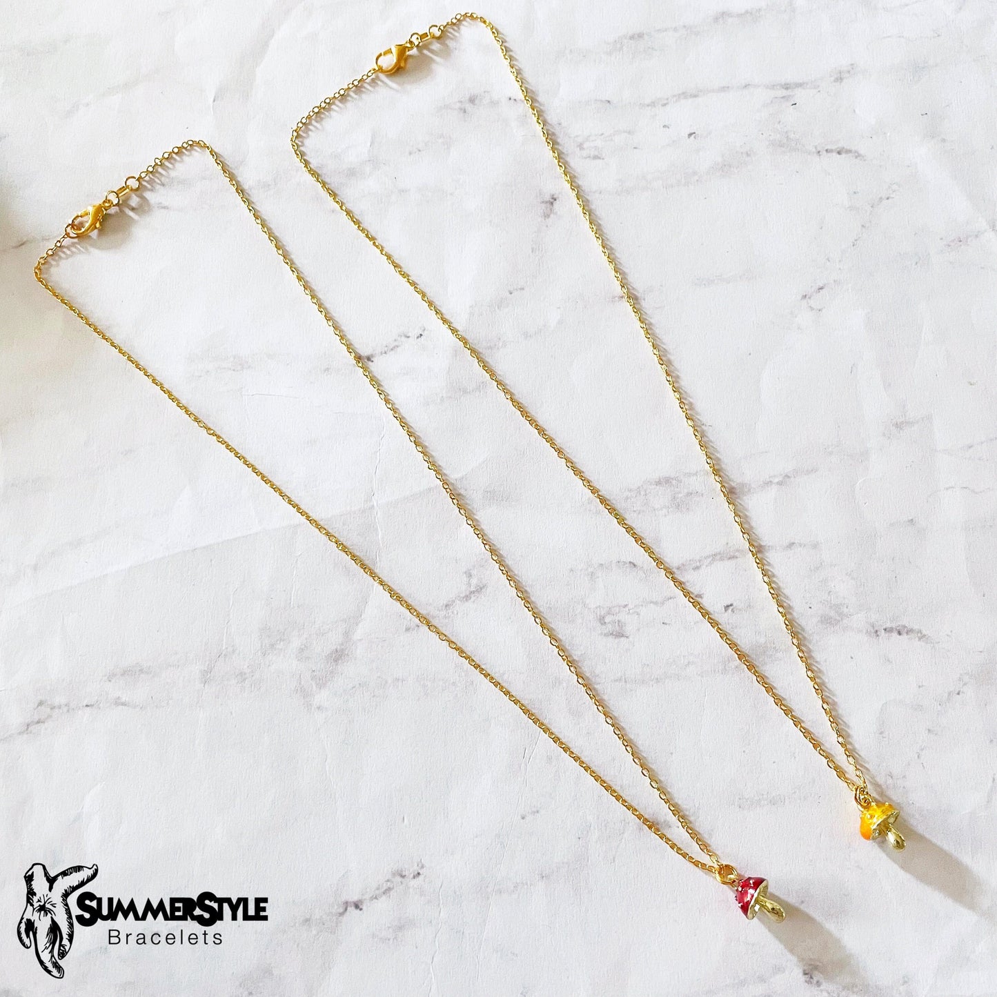 Gold Mini Mushroom Charm Necklace, Mushroom Jewelry, Stainless Steel Chain Necklace, SummerStyle Bracelets