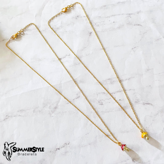 Gold Mini Mushroom Charm Necklace, Mushroom Jewelry, Stainless Steel Chain Necklace, SummerStyle Bracelets