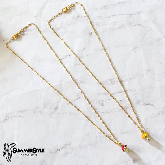 Gold Mini Mushroom Charm Necklace, Mushroom Jewelry, Stainless Steel Chain Necklace, SummerStyle Bracelets