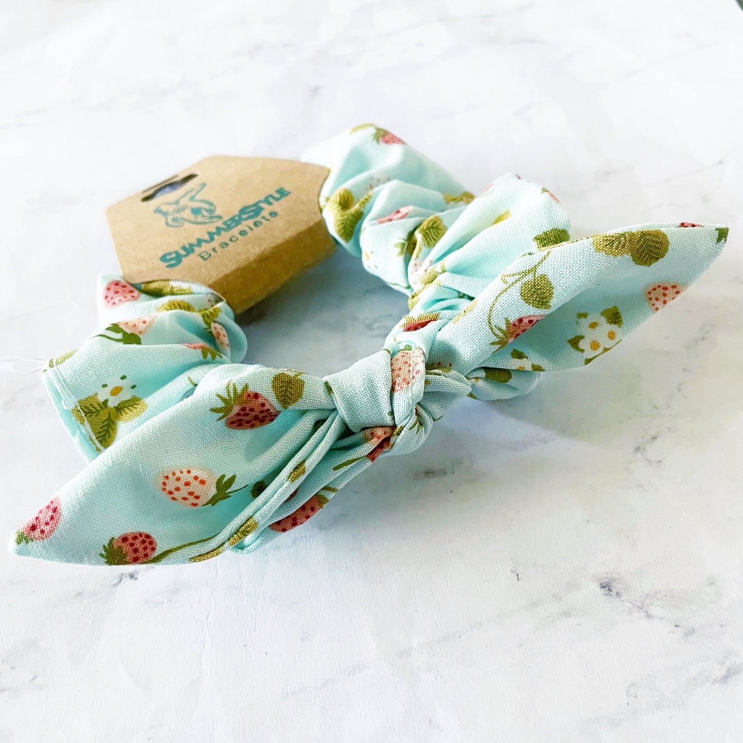 Pastel Strawberry Bow Scrunchie, Bow Hair Tie, Strawberry Gift, Hair Accessories, SummerStyle Bracelets