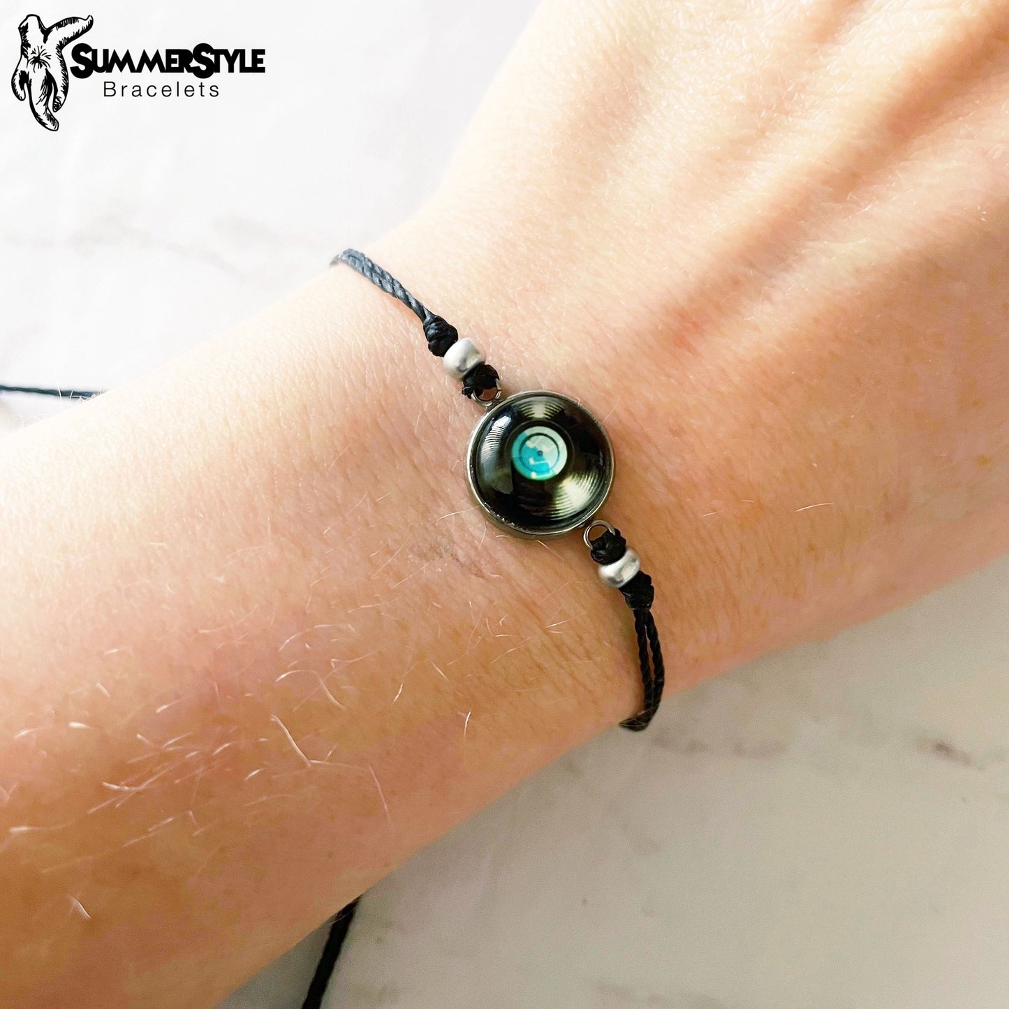 Vinyl Record Adjustable Waterproof Bracelet, Music Bracelet, Cabochon Jewelry, Wax Cord Bracelet, SummerStyle Bracelets