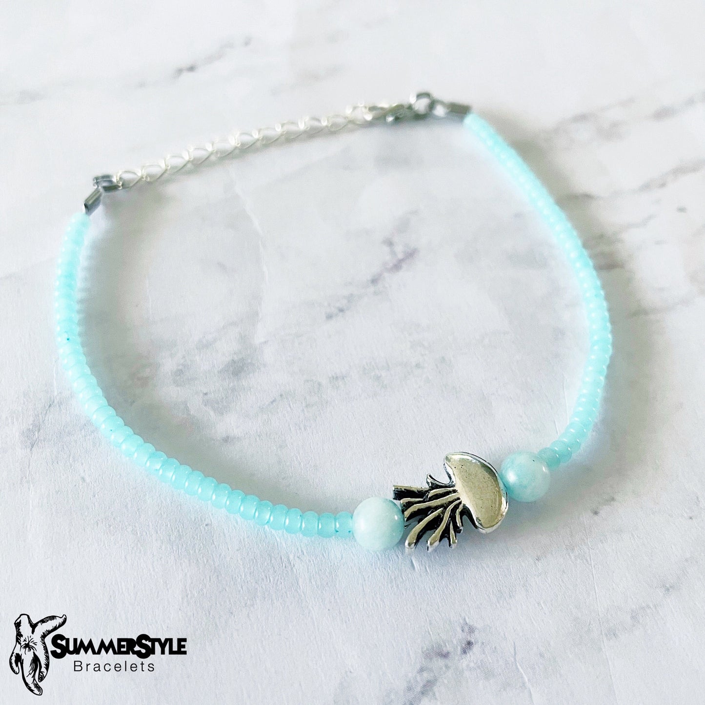 Ocean Jelly Skinny Beaded Anklet, Ankle Bracelet, Seed Bead Anklet, Jellyfish Jewelry, SummerStyle Bracelets