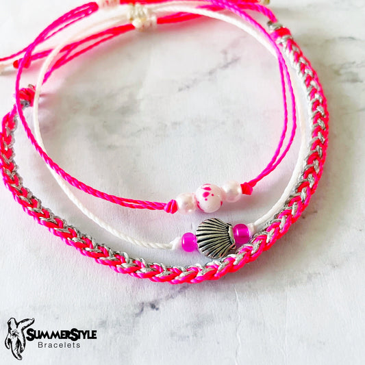 Hot Pink Mermaid Shell Adjustable Waterproof Bracelet Pack, Seashell Bracelet, Summer Jewelry, SummerStyle Bracelets