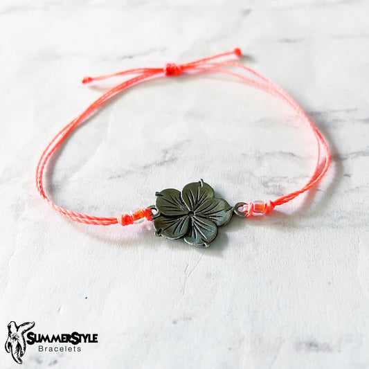 Silver Hibiscus Custom Adjustable Waterproof Bracelet, Tropical Flower Bracelet, Hibiscus Jewelry, Wax Cord Bracelet, SummerStyle Bracelets