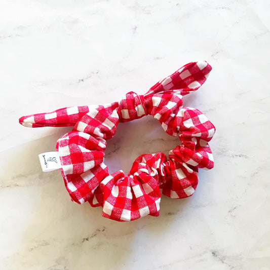 Classic Red Gingham Bow Scrunchie, Vintage Accessories, Soft Scrunchie, SummerStyle Bracelets