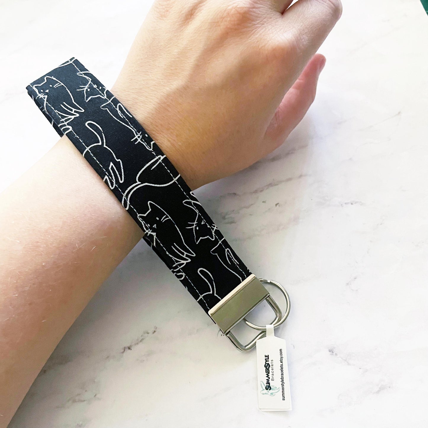 Black Cat Key Fob Wristlet, 6.5in Wristlet Lanyard, Keychain Wristlet, Handmade Lanyard, SummerStyle Bracelets