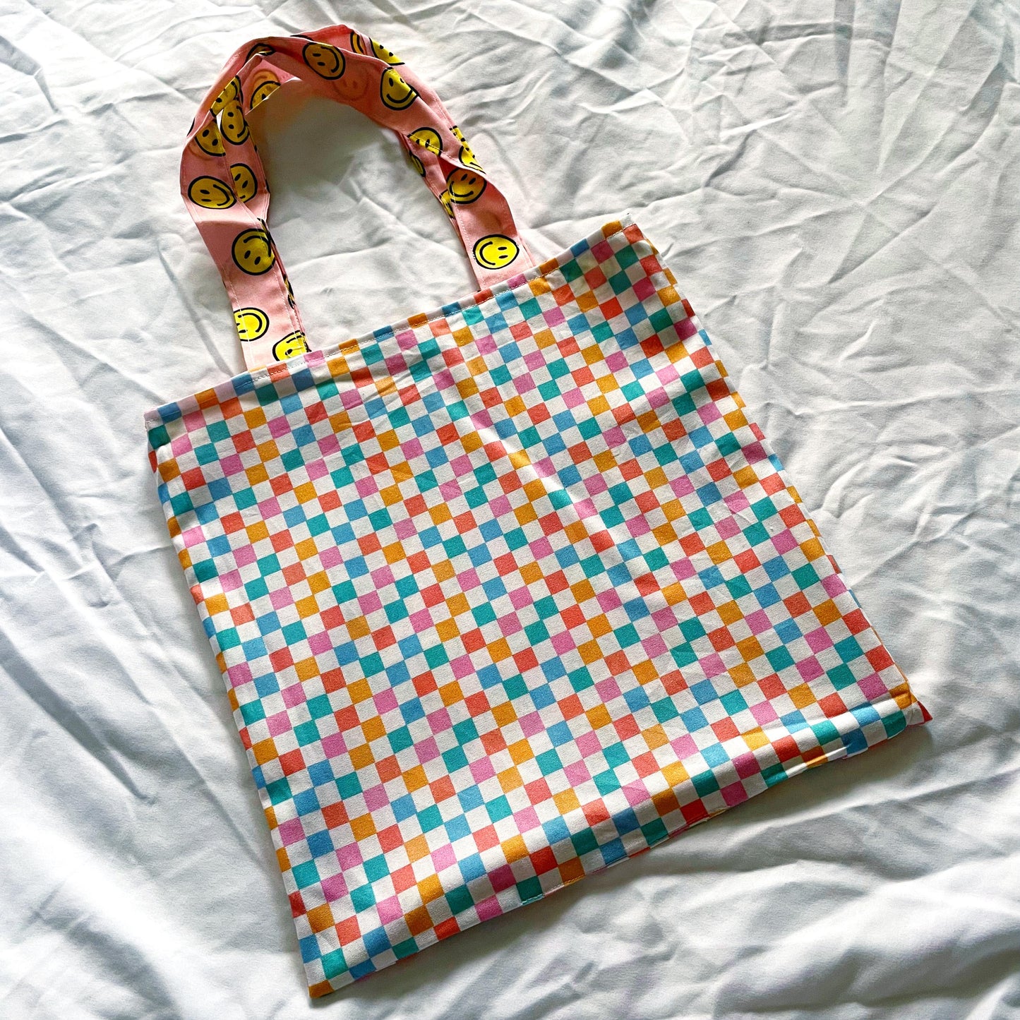 Happy Vibes Reversible Bookish Tote Bag, Reversible Tote, Tablet Bag, Book Tote, SummerStyle Bracelets