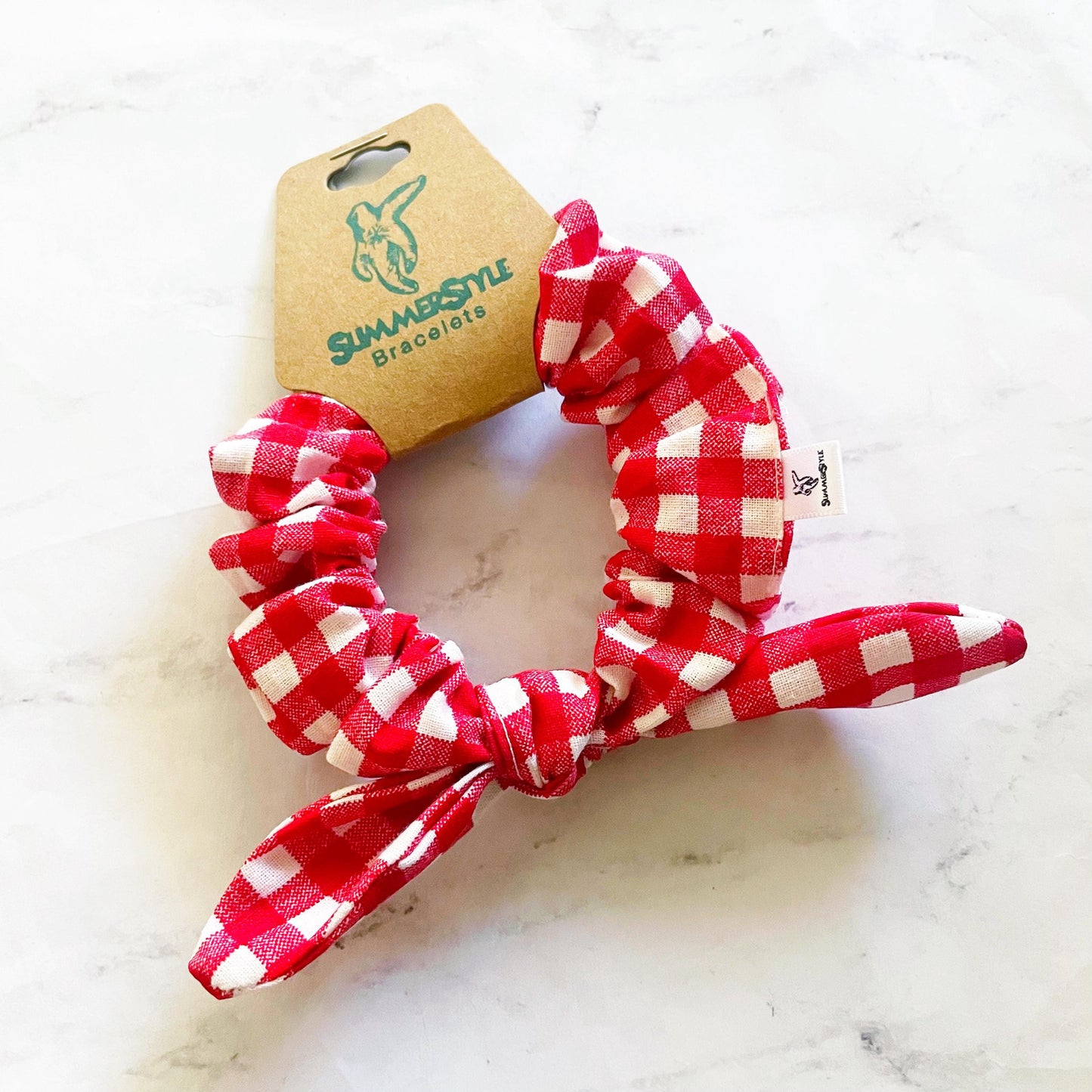 Classic Red Gingham Bow Scrunchie, Vintage Accessories, Soft Scrunchie, SummerStyle Bracelets