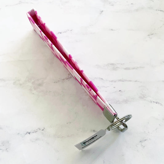 Pink Checkered Flower Key Fob Wristlet, 6.5in Wristlet Lanyard, Keychain Wristlet, Handmade Lanyard, SummerStyle Bracelets