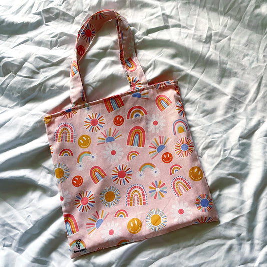 Sunshine, Rainbows, & Smiles Reversible Bookish Tote Bag, Reversible Tote, Tablet Bag, Book Tote, SummerStyle Bracelets
