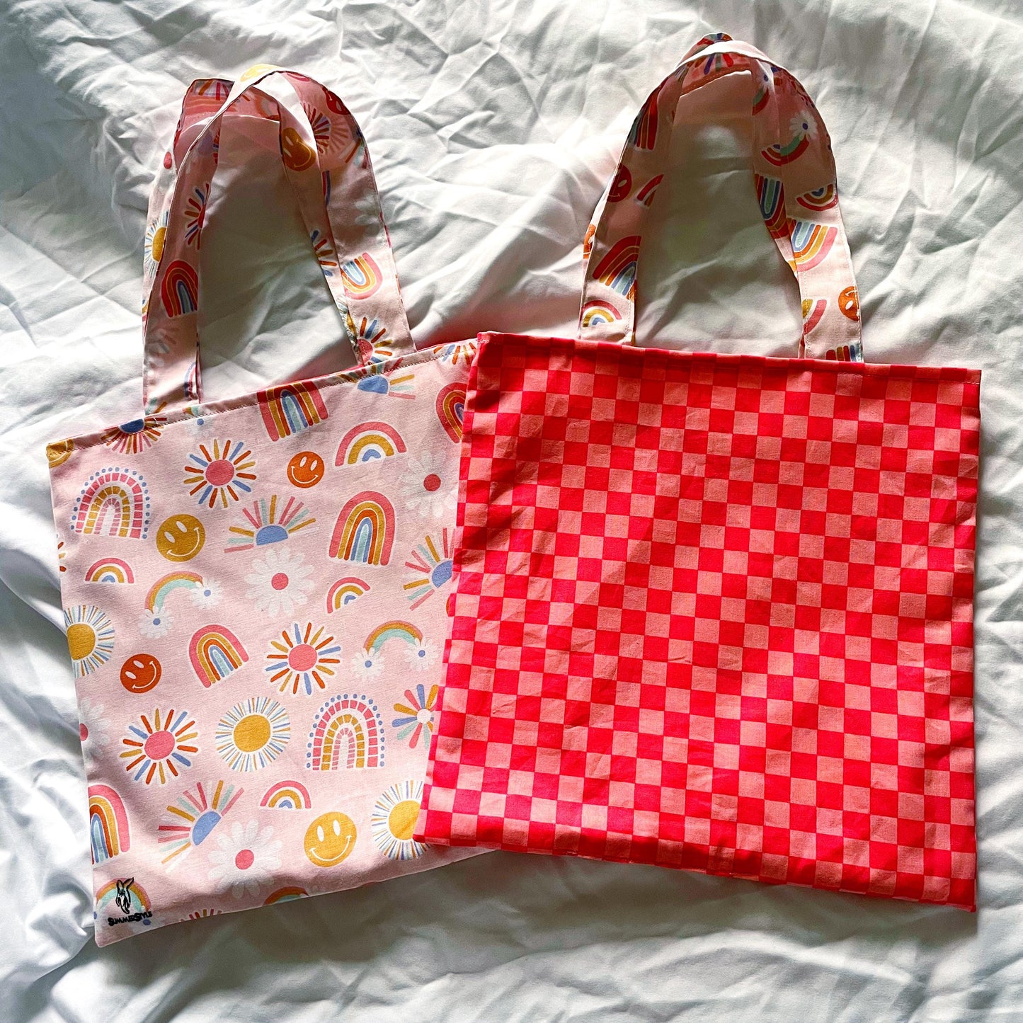 Sunshine, Rainbows, & Smiles Reversible Bookish Tote Bag, Reversible Tote, Tablet Bag, Book Tote, SummerStyle Bracelets