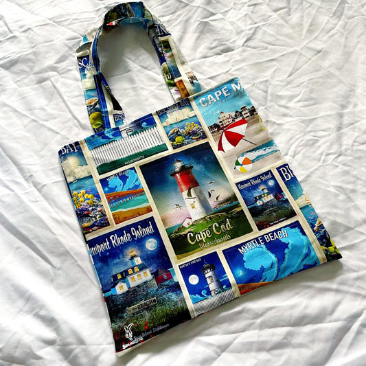 East Coast Summer Reversible Bookish Tote Bag, Reversible Tote, Tablet Bag, Book Tote, SummerStyle Bracelets