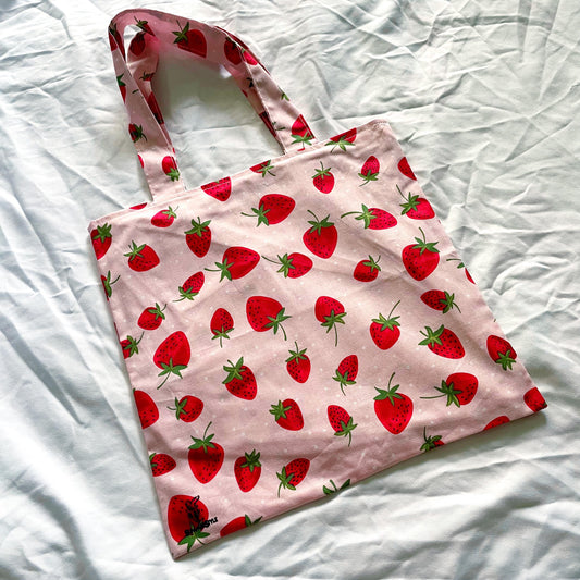 Double Strawberry Reversible Bookish Tote Bag, Reversible Tote, Tablet Bag, Book Tote, SummerStyle Bracelets
