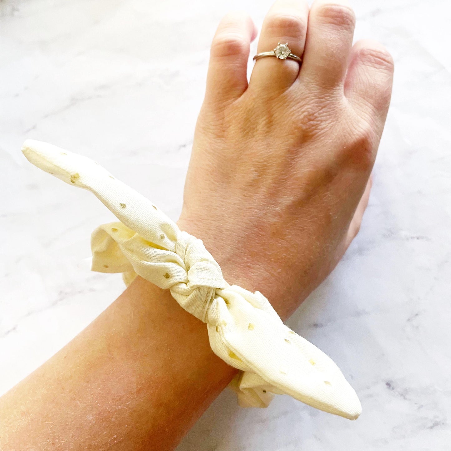 Studded Cream Bow Scrunchie, Hair Accessories, SummerStyle Bracelets
