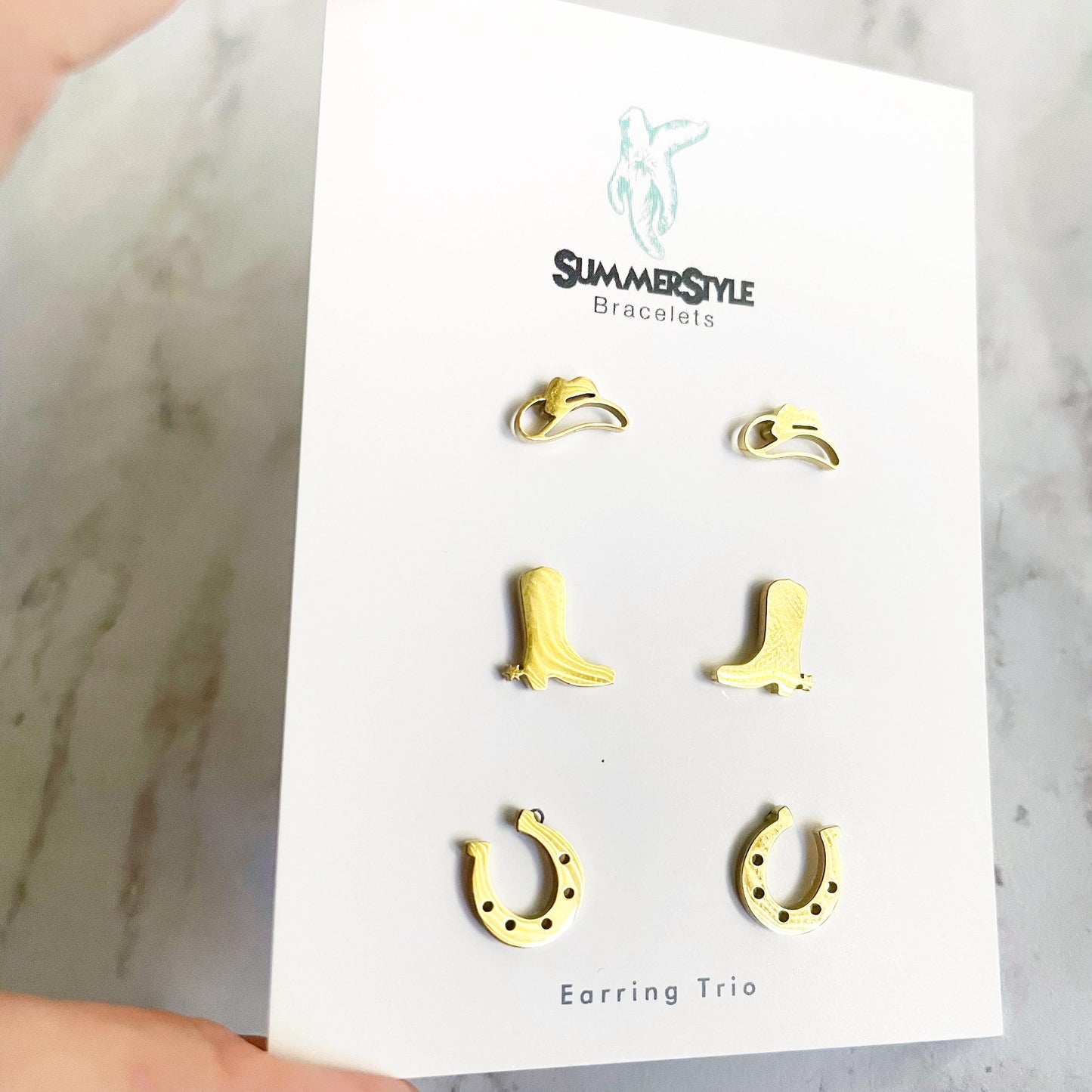 Gold Cowgirl Stud Earring Set, Stud Earrings Trio, Western Earrings, SummerStyle Bracelets