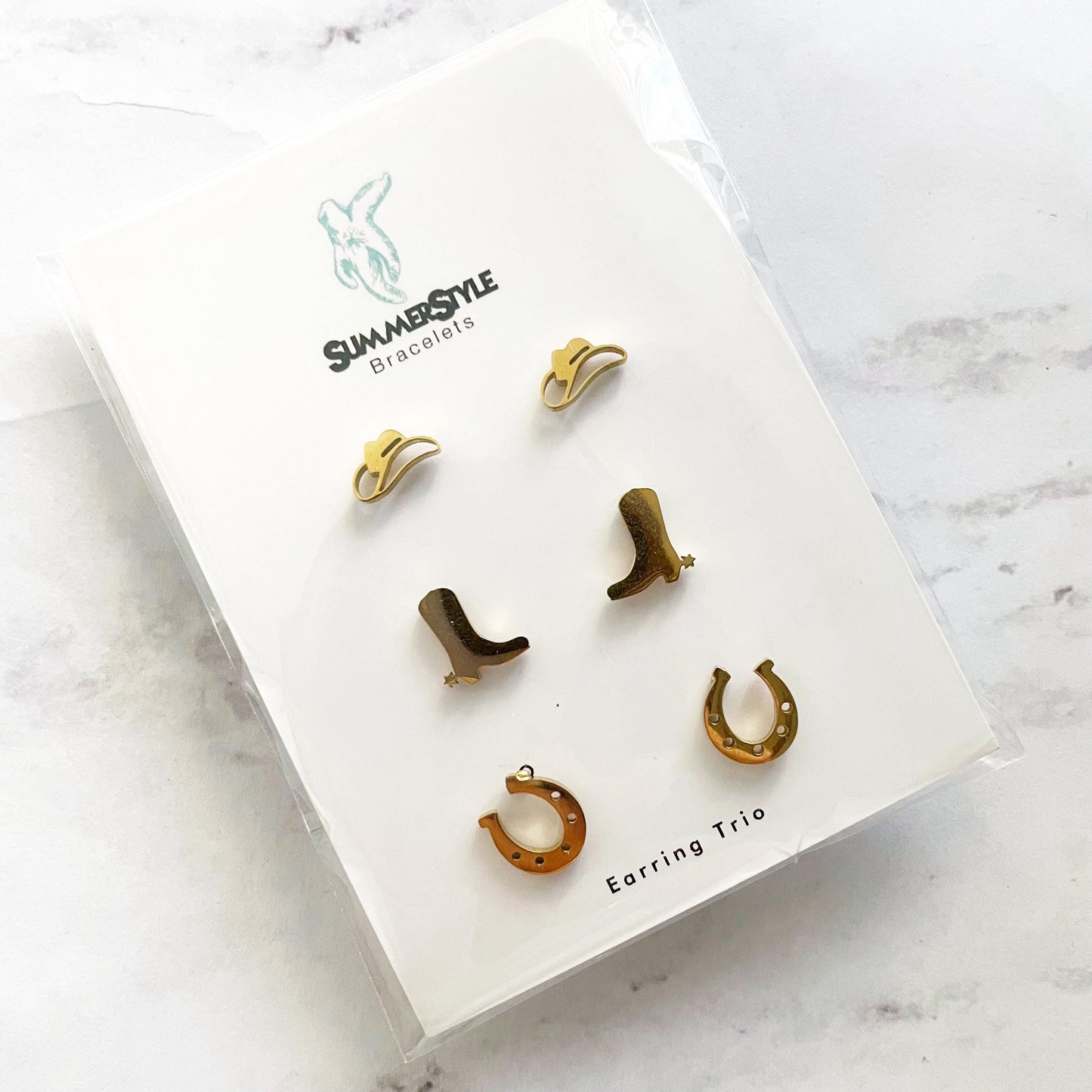 Gold Cowgirl Stud Earring Set, Stud Earrings Trio, Western Earrings, SummerStyle Bracelets