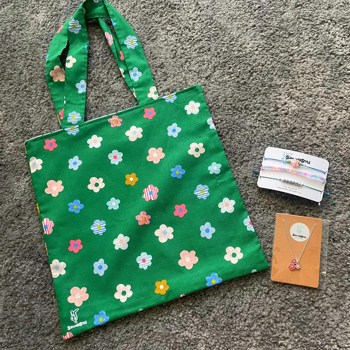Crazy Daisy Gift Box, Curated Gift, Floral Jewelry, Flower Tote Bag, Gift Box for Her, Ready to Ship Gift, SummerStyle Bracelets