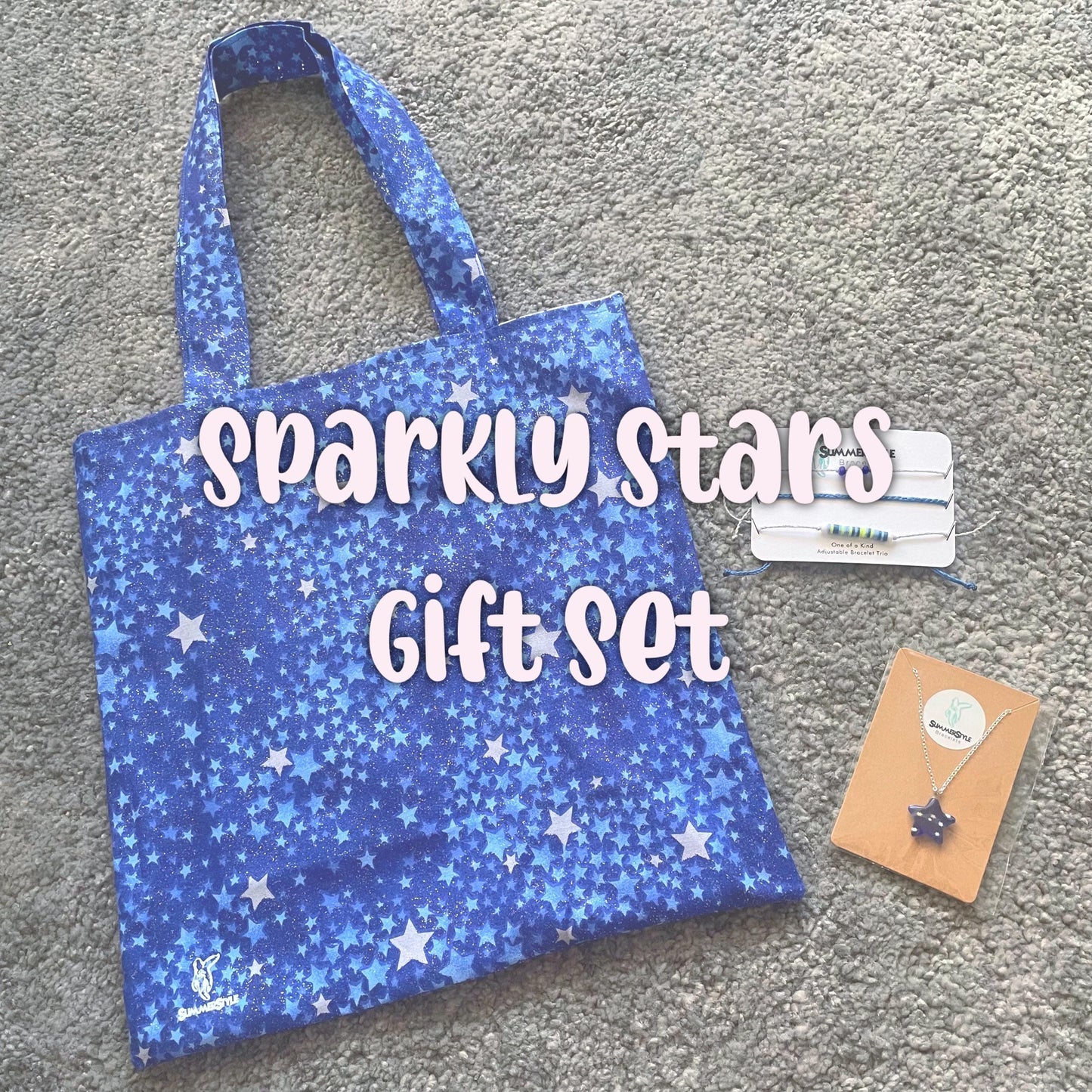 Sparkly Stars Gift Box, Curated Gift, Celestial Jewelry, Glitter Tote Bag, Gift Box for Her, Ready to Ship Gift, SummerStyle Bracelets