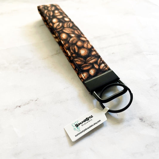 Coffee Beans Key Fob Wristlet, 6.5in Wristlet Lanyard, Keychain Wristlet, Handmade Lanyard, SummerStyle Bracelets