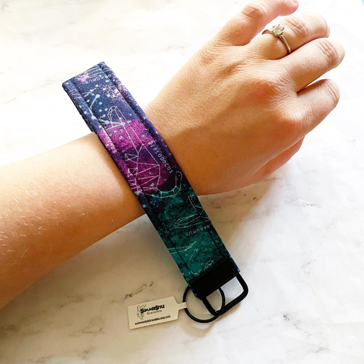 Dino Constellations Key Fob Wristlet, 6.5in Wristlet Lanyard, Keychain Wristlet, Handmade Lanyard, SummerStyle Bracelets