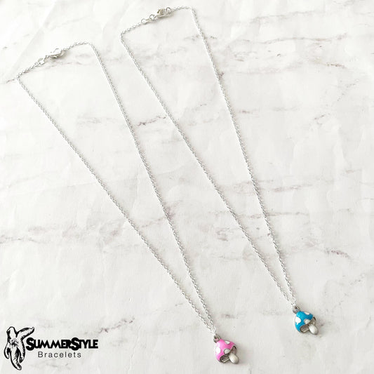 Silver Mini Mushroom Charm Necklace, Mushroom Jewelry, Stainless Steel Chain Necklace, SummerStyle Bracelets