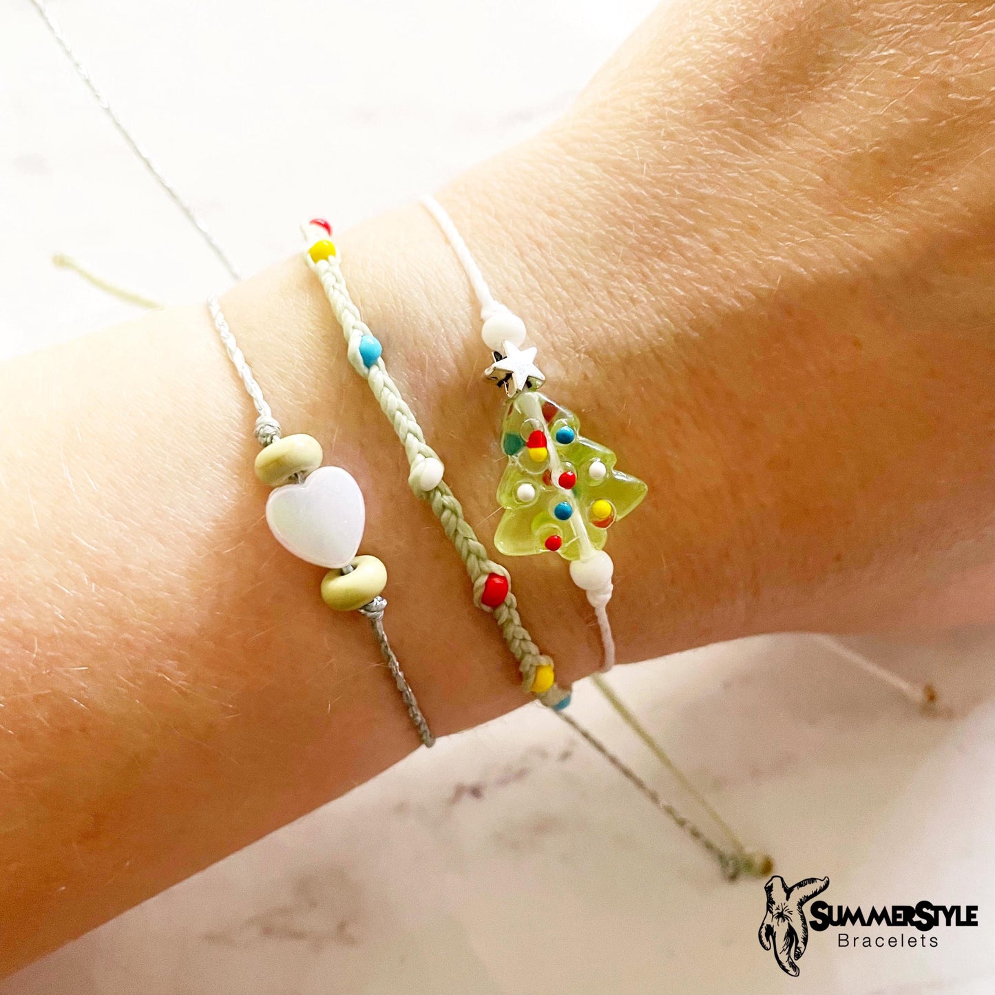 Sage Green Christmas Tree Bracelet Set, One of a Kind Bracelet Trio, Unique Bracelet Set, Christmas Jewelry, SummerStyle Bracelets