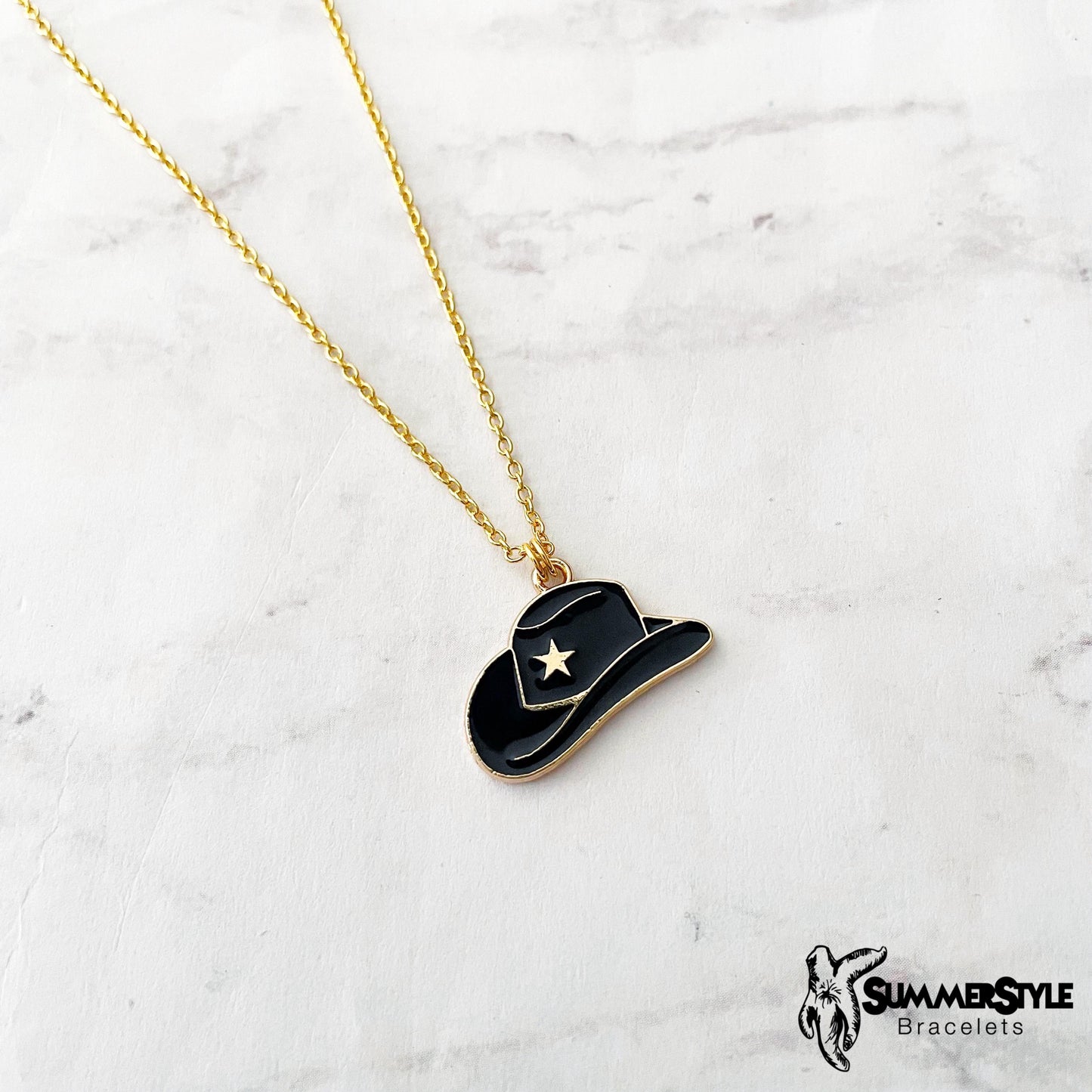 Cowgirl Hat Charm Necklace, Country Jewelry, Gold Chain Necklace, SummerStyle Bracelets