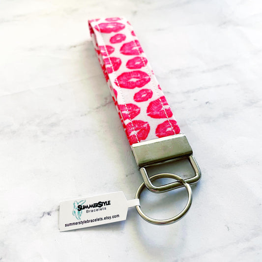 A Little Kiss Key Fob Wristlet, 5.5in Wristlet Lanyard, Keychain Wristlet, Handmade Lanyard, SummerStyle Bracelets