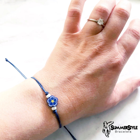 Deep Blue Flower Adjustable Waterproof Bracelet, Daisy Bracelet, Floral Jewelry, SummerStyle Bracelets