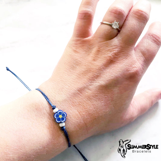 Deep Blue Flower Adjustable Waterproof Bracelet, Daisy Bracelet, Floral Jewelry, SummerStyle Bracelets