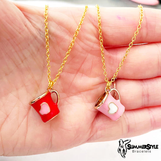 Valentine Coffee Charm Necklace, Valentine Jewelry, Stainless Steel Chain Necklace, SummerStyle Bracelets