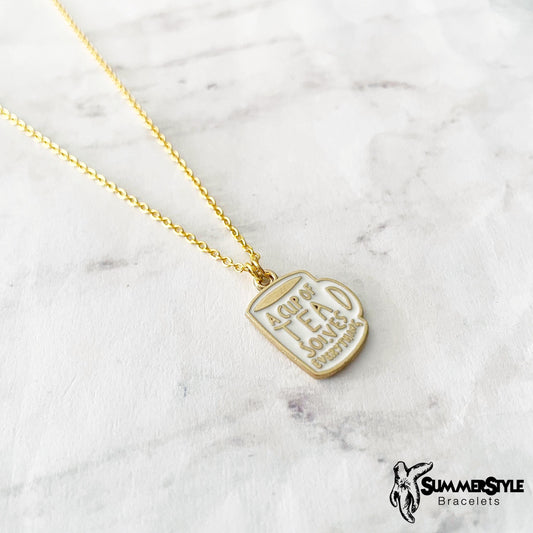 Cuppa Tea Charm Necklace, Tea Jewelry, Gold Chain Necklace, SummerStyle Bracelets