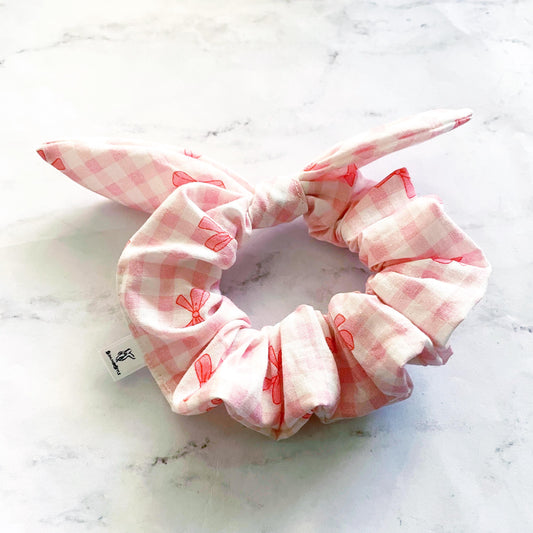 Pink Gingham Girly Bow Scrunchie, Scrunched Bow Hair Tie, Hair Accessories, SummerStyle Bracelets
