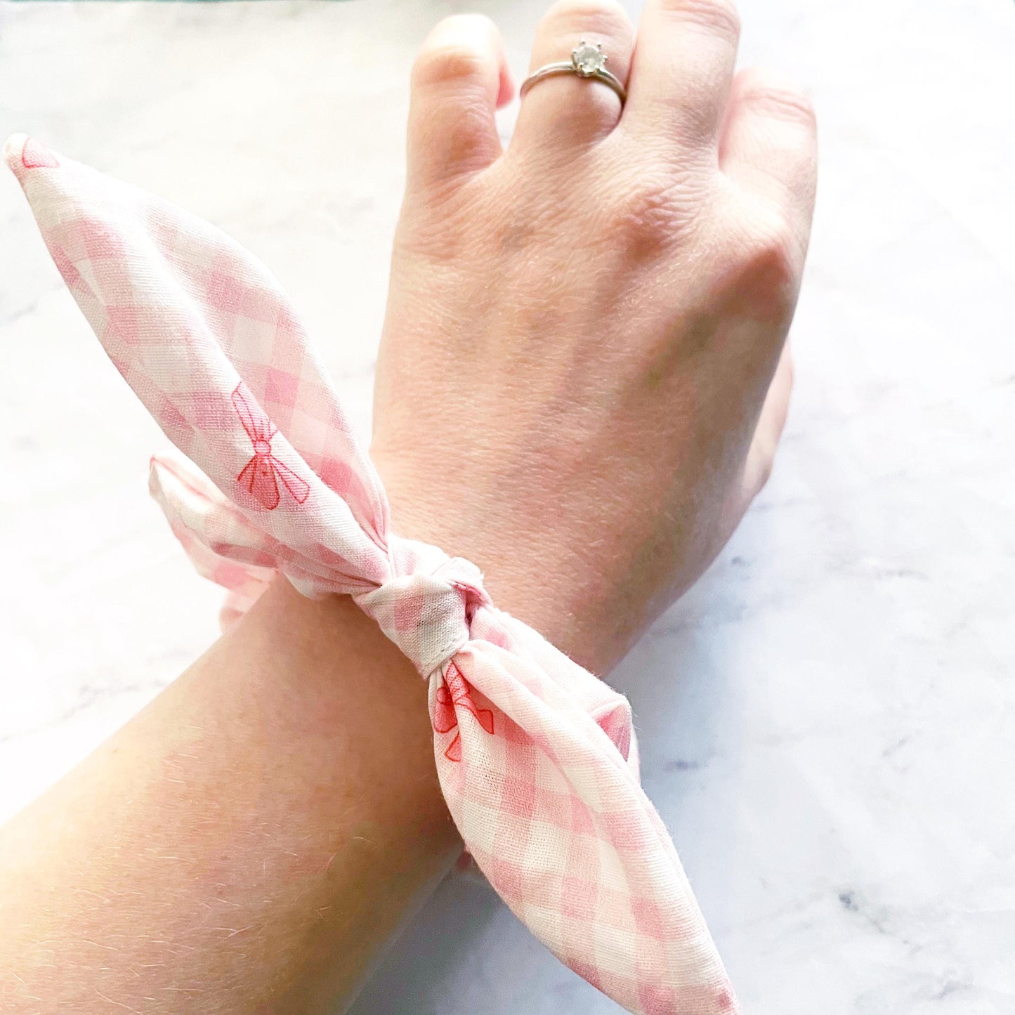 Pink Gingham Girly Bow Scrunchie, Scrunched Bow Hair Tie, Hair Accessories, SummerStyle Bracelets
