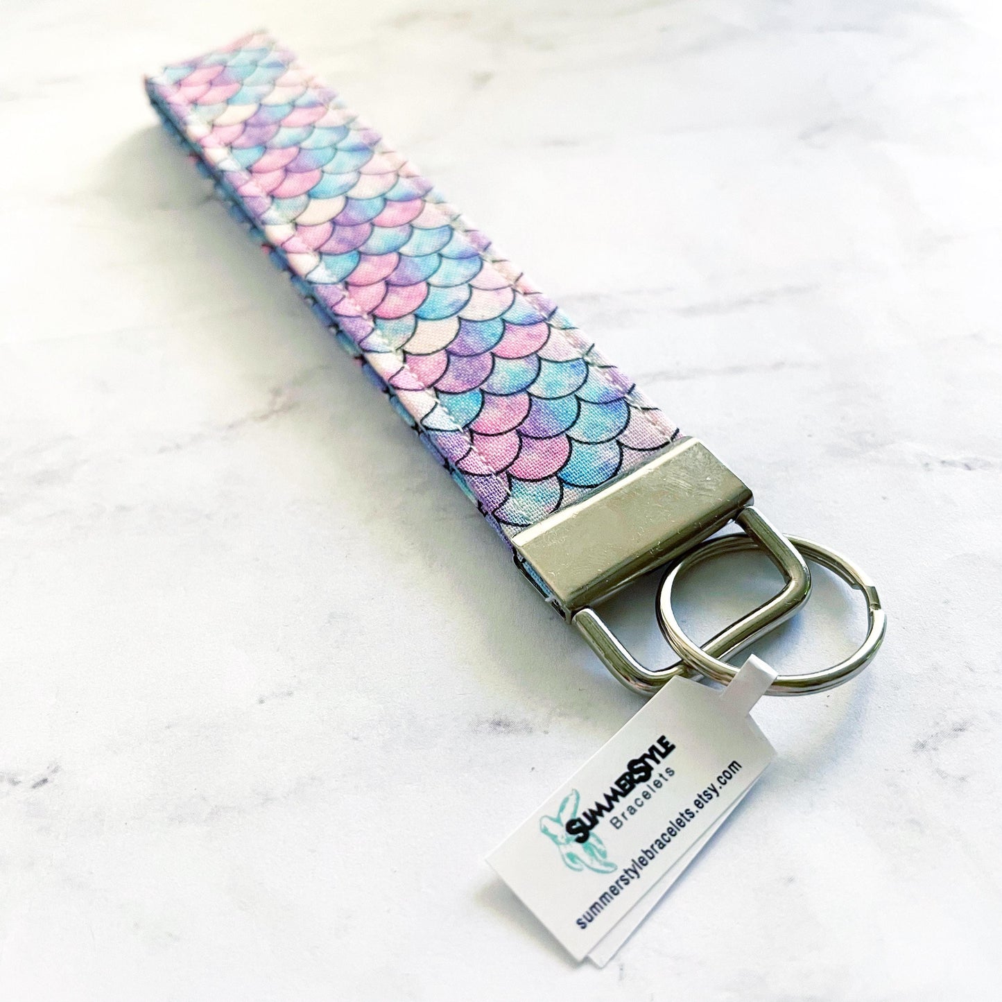 Purple Mermaid Scales Key Fob Wristlet, 6.5in Wristlet Lanyard, Keychain Wristlet, Handmade Lanyard, SummerStyle Bracelets