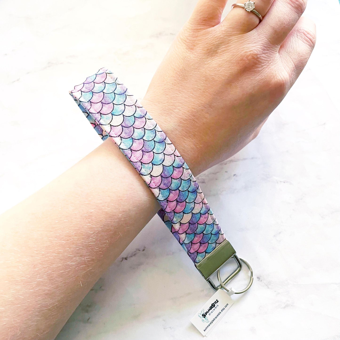 Purple Mermaid Scales Key Fob Wristlet, 6.5in Wristlet Lanyard, Keychain Wristlet, Handmade Lanyard, SummerStyle Bracelets