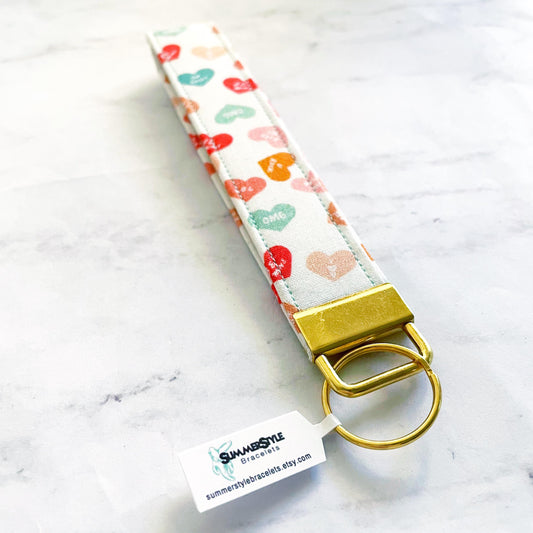 VALENTINE Candy Hearts Key Fob Wristlet, 6.5in Wristlet Lanyard, Keychain Wristlet, Handmade Lanyard, SummerStyle Bracelets