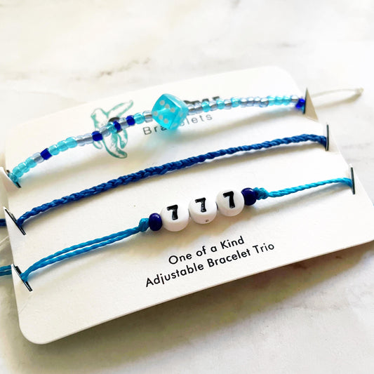 Lucky Sevens Bracelet Set, One of a Kind Bracelet Trio, Unique Bracelet Set, SummerStyle Bracelets