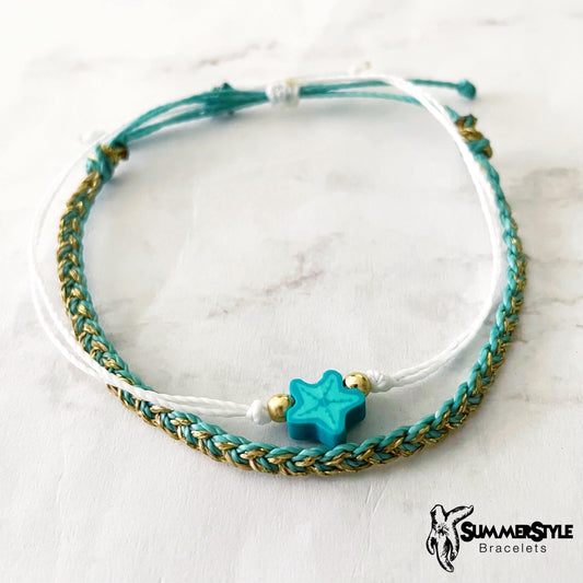 Teal Starfish Adjustable Waterproof Bracelet Pack, Starfish Gift, Starfish Bracelet, SummerStyle Bracelets