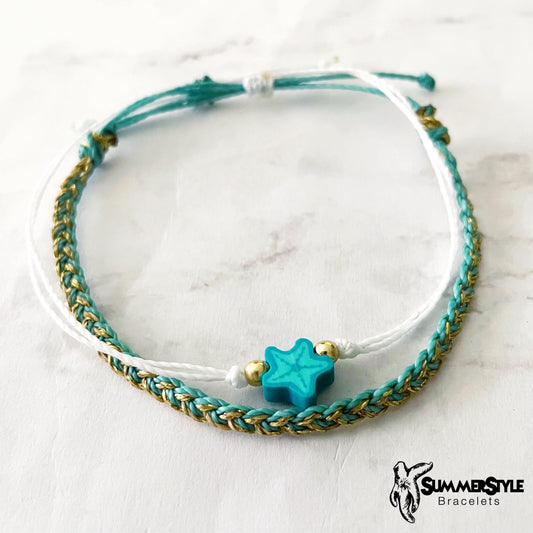 Teal Starfish Adjustable Waterproof Bracelet Pack, Starfish Gift, Starfish Bracelet, SummerStyle Bracelets