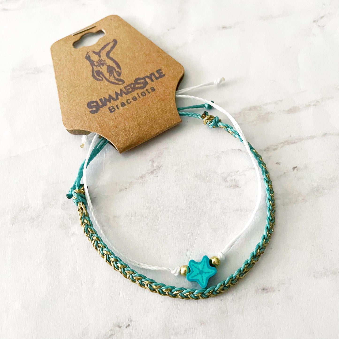 Teal Starfish Adjustable Waterproof Bracelet Pack, Starfish Gift, Starfish Bracelet, SummerStyle Bracelets