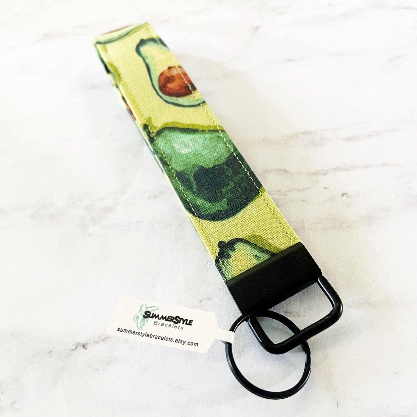 Green Avocado Key Fob Wristlet, 6.5in Wristlet Lanyard, Keychain Wristlet, Handmade Lanyard, SummerStyle Bracelets