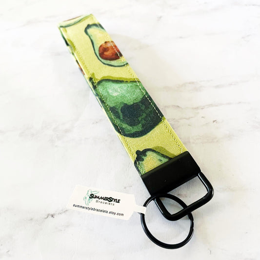 Green Avocado Key Fob Wristlet, 6.5in Wristlet Lanyard, Keychain Wristlet, Handmade Lanyard, SummerStyle Bracelets