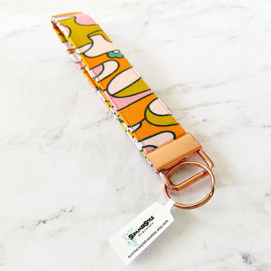 Groovy 70s Key Fob Wristlet, 6.5in Wristlet Lanyard, Keychain Wristlet, Handmade Lanyard, SummerStyle Bracelets