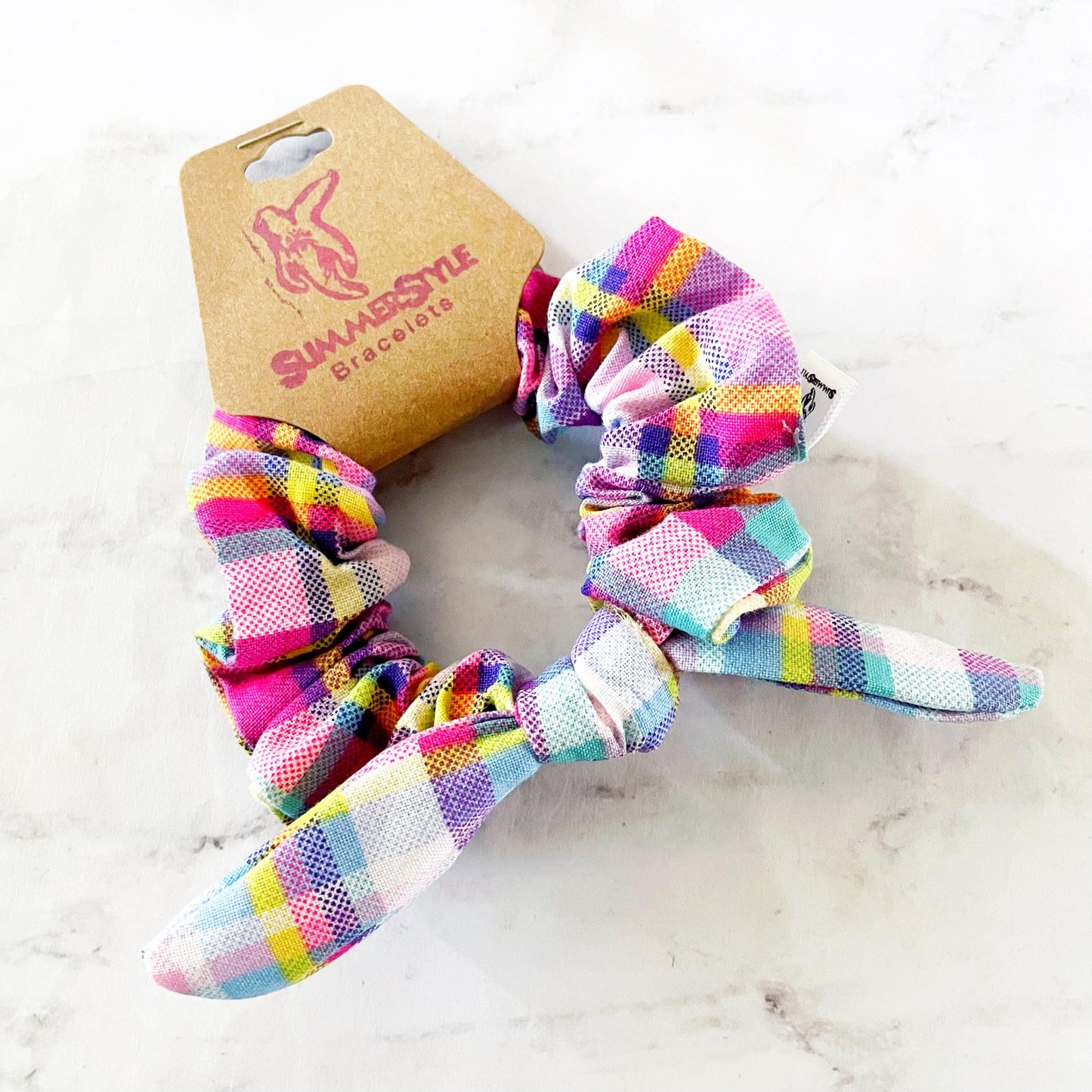 Neon Plaid Bow Scrunchie, Hair Accessories, Bow Hair Tie, SummerStyle Bracelets