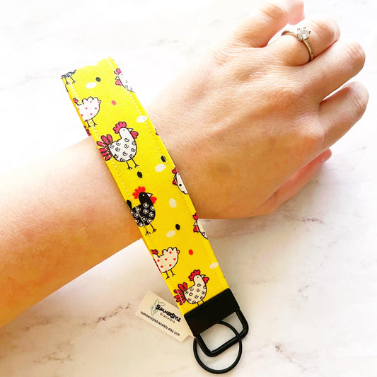 Funky Chicken Key Fob Wristlet, 6.5in Wristlet Lanyard, Keychain Wristlet, Handmade Lanyard, SummerStyle Bracelets